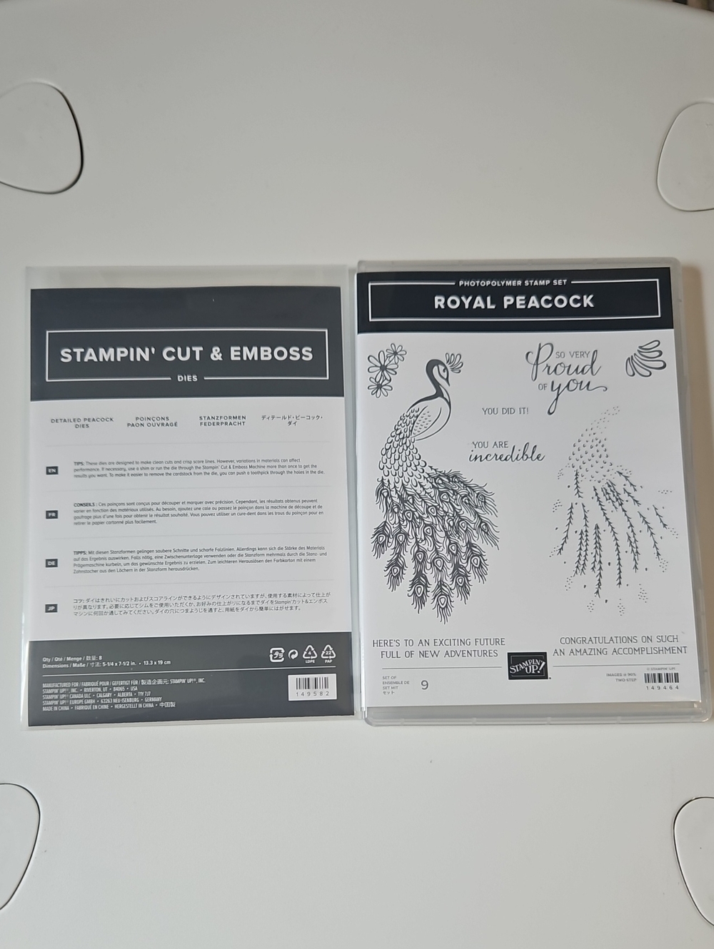 Stampin' Up! Royal Peacock Stamp & Cut Emboss Set - Black and White